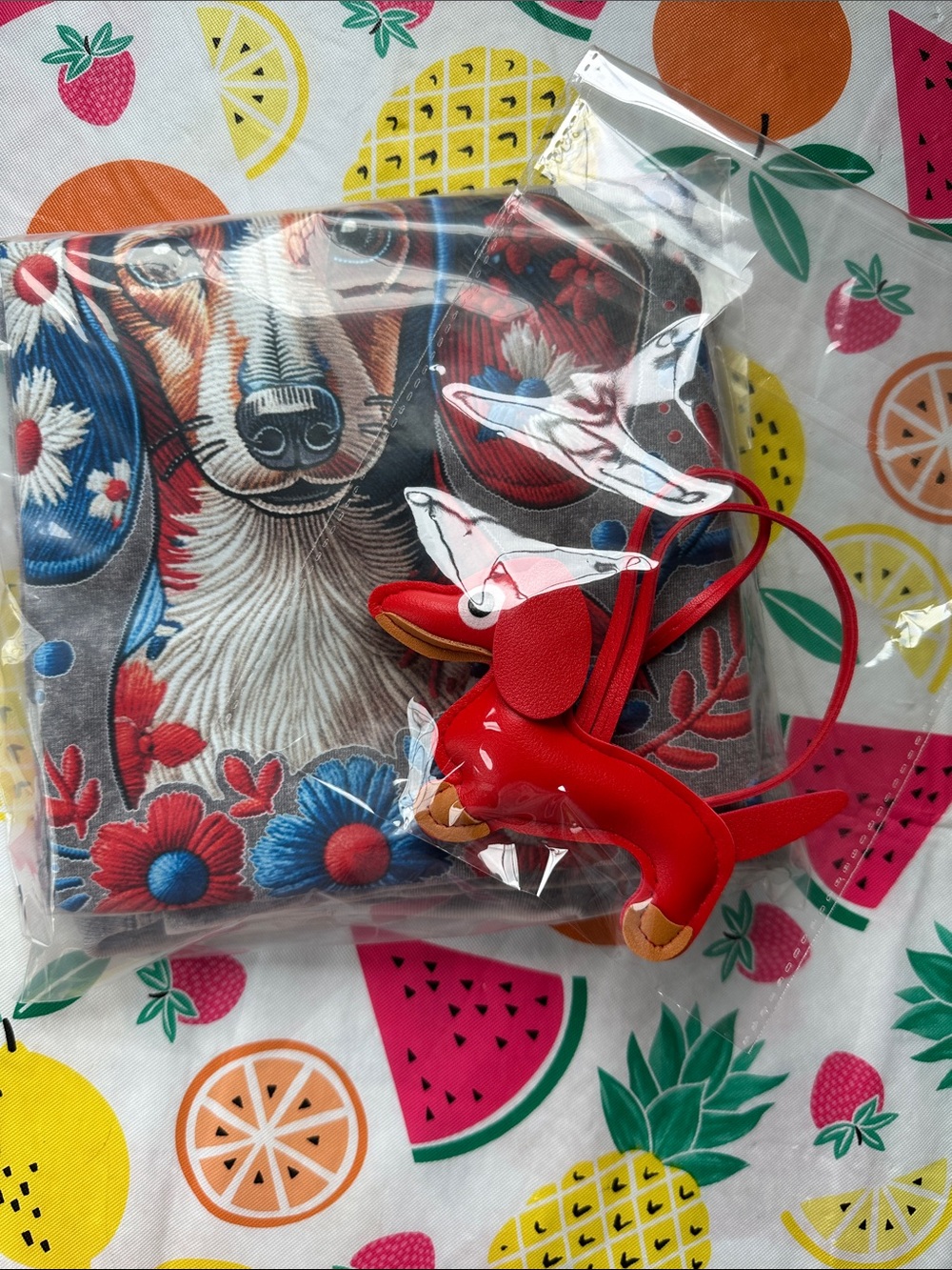 New Red Dachshund Bag Charm with Floral Dachshund Dog Shirt Bundle